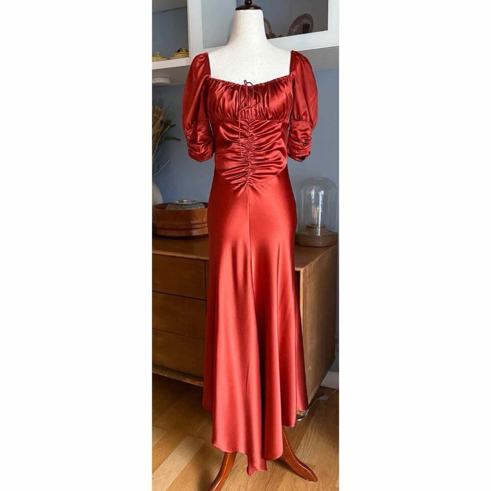 Alexis Noerene Ruched Stretch-Silk Maxi Dress Auburn Size M - Picture 2 of 12
